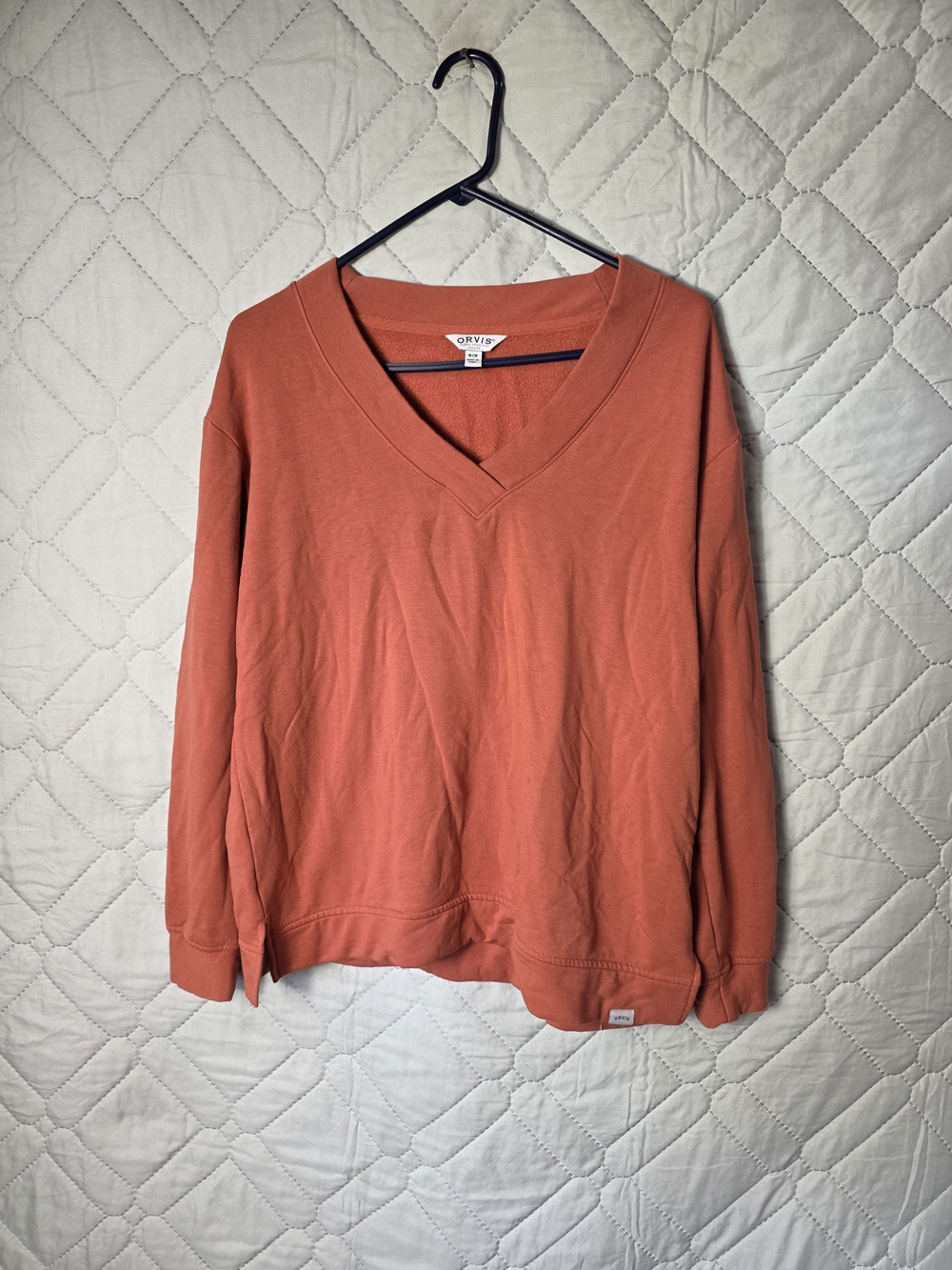Orvis Orange Men's V-Neck Long Sleeve Sweatshirt Medium Sz M